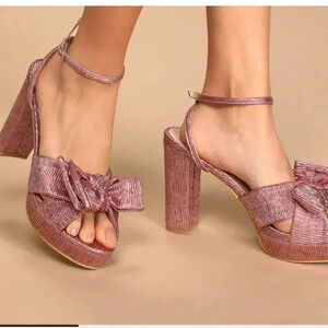 Lulu's Lilsa Rose Metallic Bow‎ Platform Ankle Strap Heels Sz 6.5